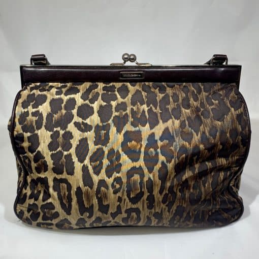 DOLCE GABBANA Brown Leather Leopard Handbag 2