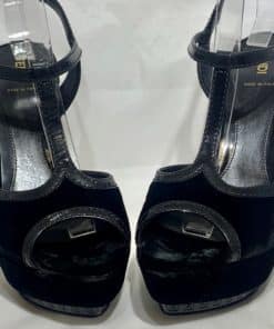 Fendi Velvet Peep Toe Sandal in Black 3