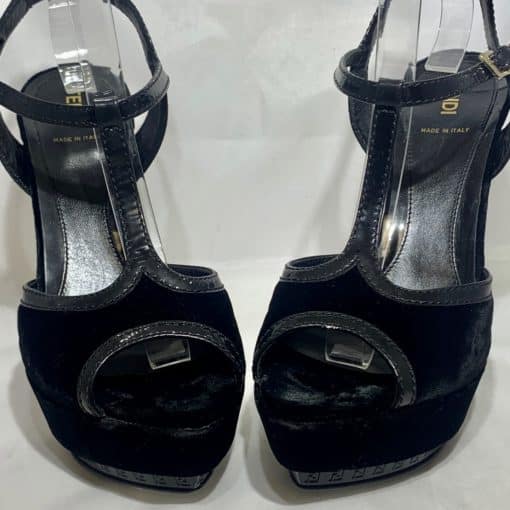 Fendi Velvet Peep Toe Sandal in Black 3