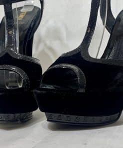Fendi Velvet Peep Toe Sandal in Black 5
