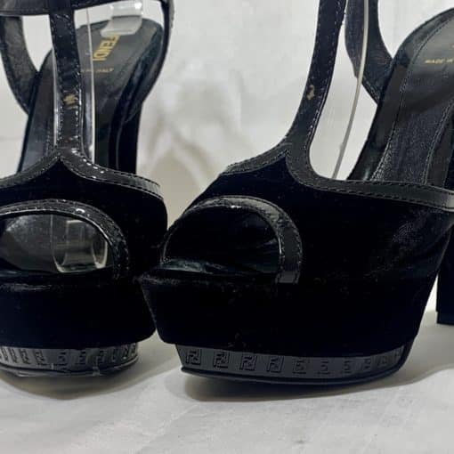 Fendi Velvet Peep Toe Sandal in Black 5