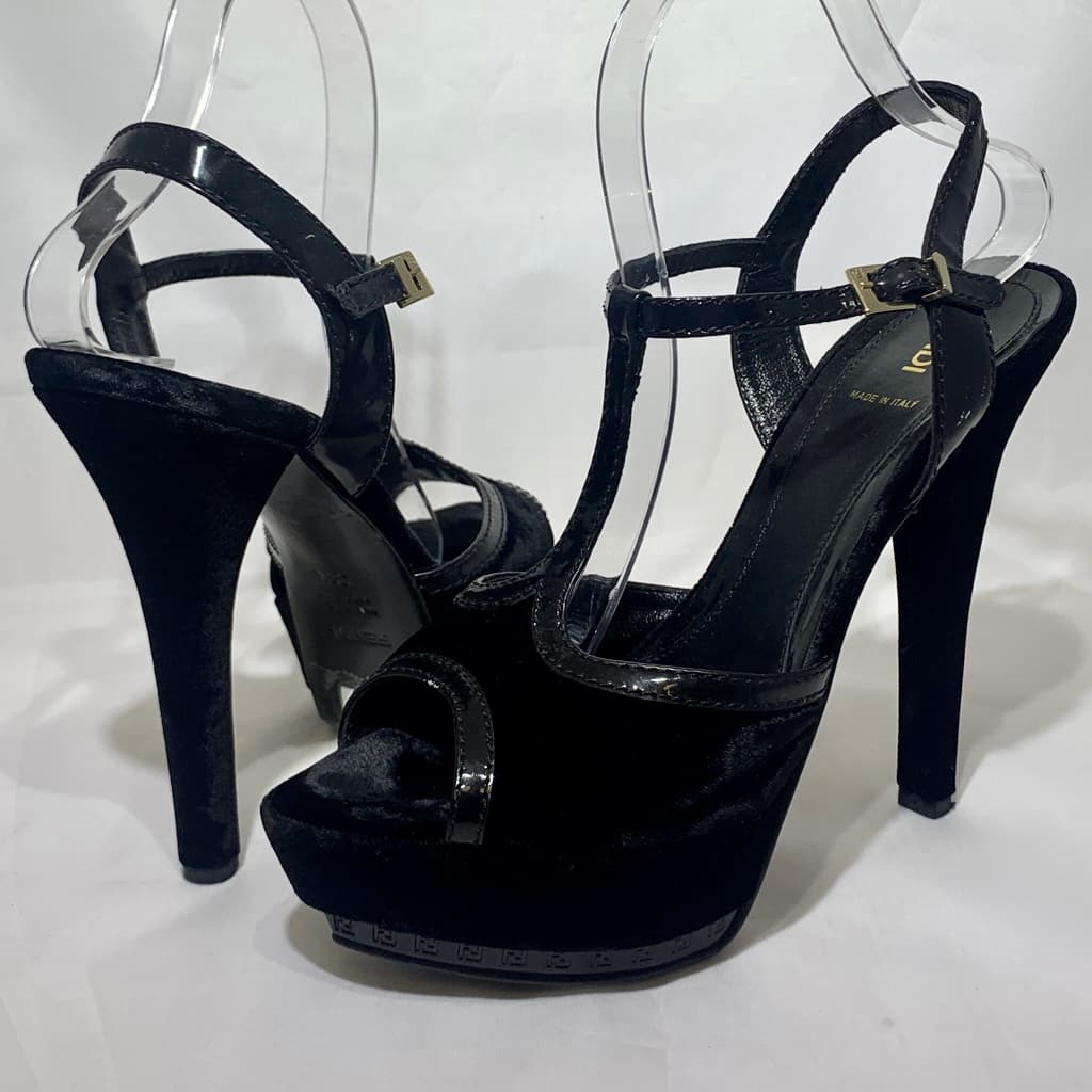 FENDI Velvet Peep Toe Sandal in Black 39.5 - More Than You Can Imagine