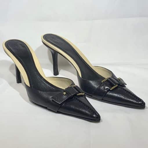 GUCCI Pointed Toe Buckle Mules in Black 1