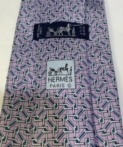 Hermes Silk Patterned Tie in Purple and Gray 2