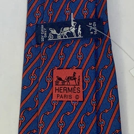 Hermes Striped Link Tie in Blue and Red 2