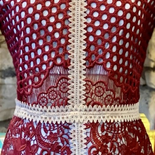 ALEXIS Crochet Rustikan Dress in Burgundy 2