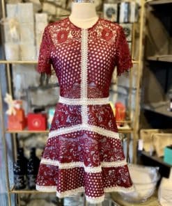 ALEXIS Crochet Rustikan Dress in Burgundy