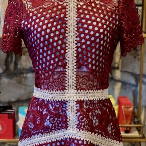 ALEXIS Crochet Rustikan Dress in Burgundy 3
