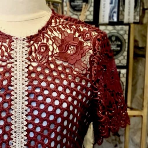 ALEXIS Crochet Rustikan Dress in Burgundy 4