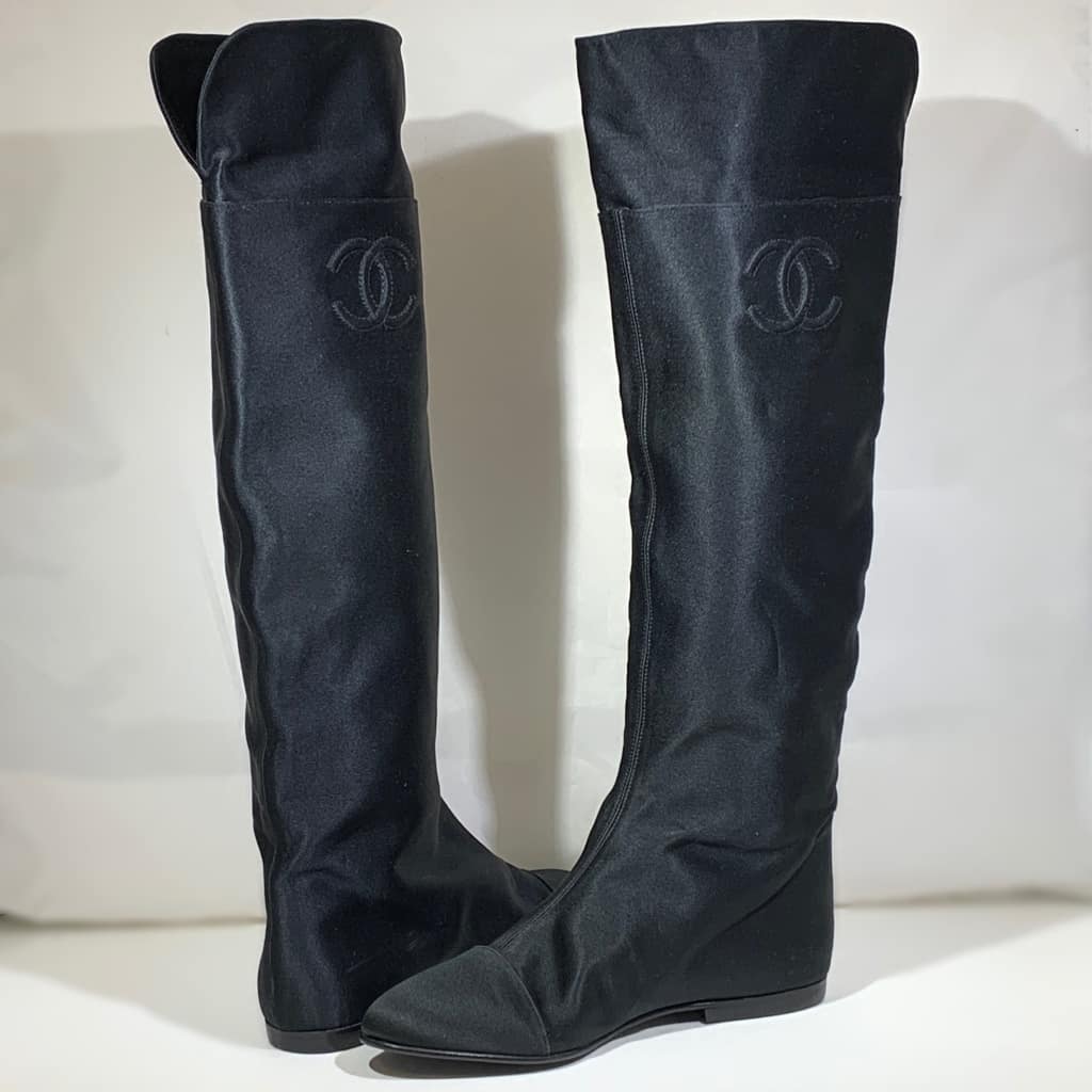 CHANEL Satin Boots in Black 36.5 - More Than You Can Imagine