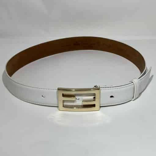 Fendi Logo Belt in White Leather 7028 1