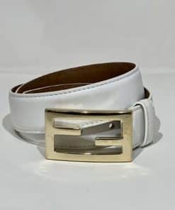 Fendi Logo Belt in White Leather 7028