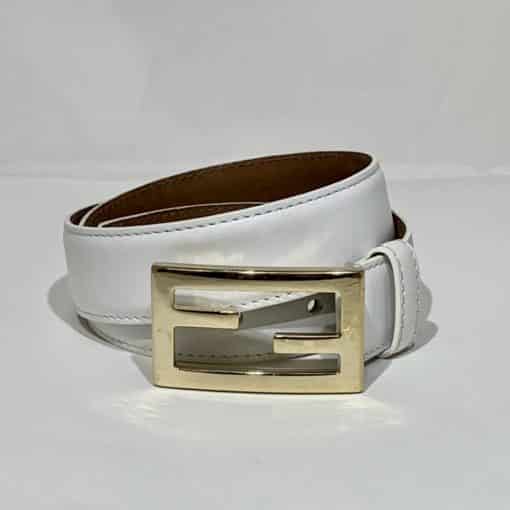 Fendi Logo Belt in White Leather 7028