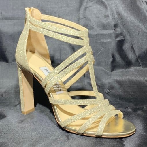 JIMMY CHOO Seline Glitter Sandal Heel in Gold 2