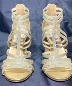 JIMMY CHOO Seline Glitter Sandal Heel in Gold 4