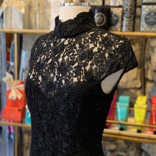 CARMEN MARC VALVO Beaded Lace Dress in Black 1