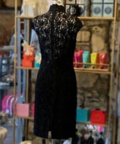CARMEN MARC VALVO Beaded Lace Dress in Black 4