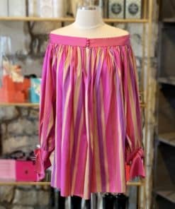 CHRISTIAN DIOR Striped Balloon Blouse in Pink Multicolor 2
