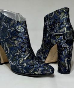 MANOLO BLAHNIK Jacquard Booties in Blue and Silver
