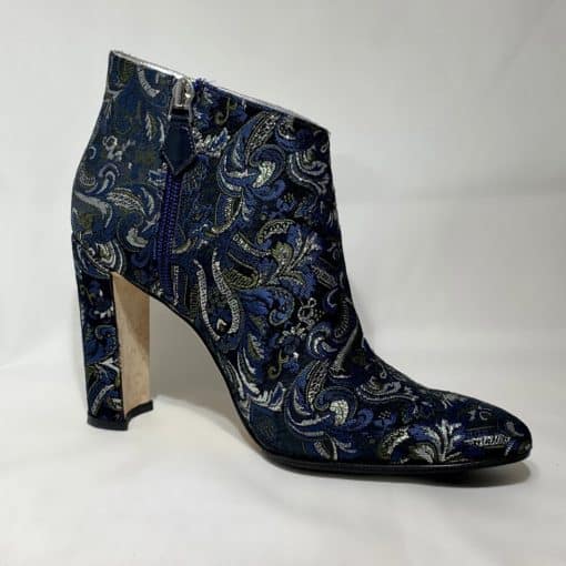 MANOLO BLAHNIK Jacquard Booties in Blue and Silver 1