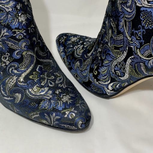 MANOLO BLAHNIK Jacquard Booties in Blue and Silver 3