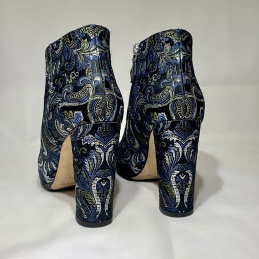 MANOLO BLAHNIK Jacquard Booties in Blue and Silver 4