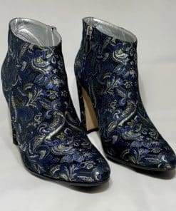 MANOLO BLAHNIK Jacquard Booties in Blue and Silver 5