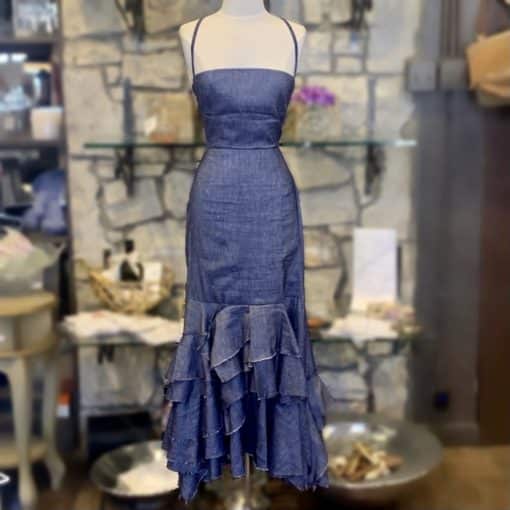 MILLY Denim Ruffle Dress in Blue