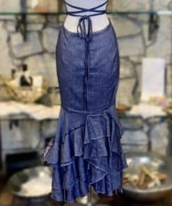 MILLY Denim Ruffle Dress in Blue 6