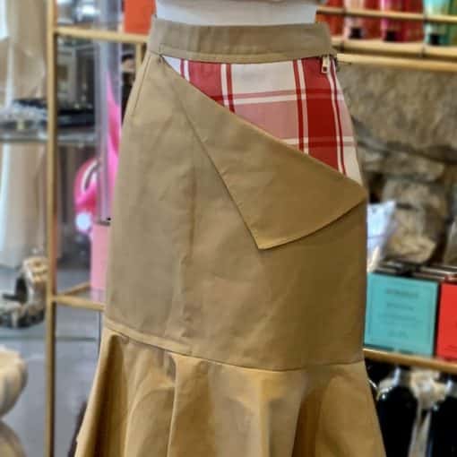 MONSE Trench Plaid Skirt in Khaki Red and White 1
