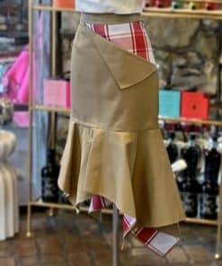 MONSE Trench Plaid Skirt in Khaki Red and White