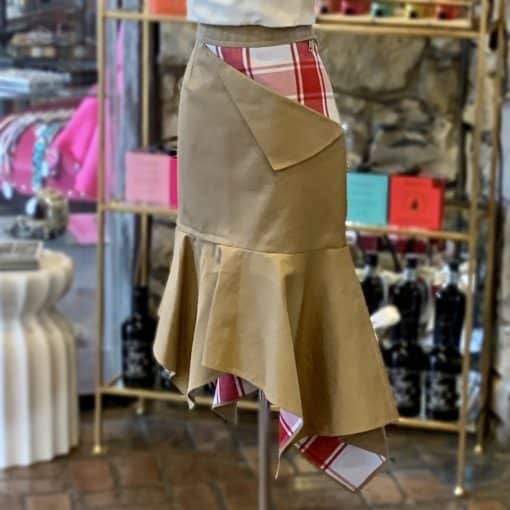 MONSE Trench Plaid Skirt in Khaki Red and White