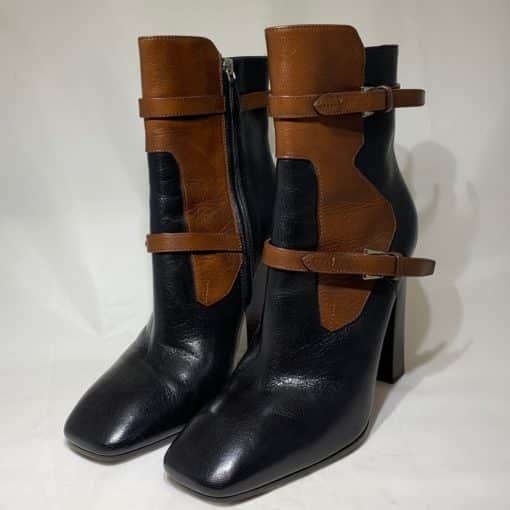 PRADA Two Tone Buckle Boots in Brown and Black 1