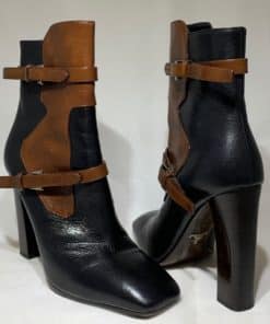 PRADA Two Tone Buckle Boots in Brown and Black