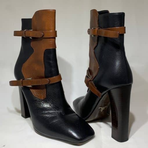 PRADA Two Tone Buckle Boots in Brown and Black