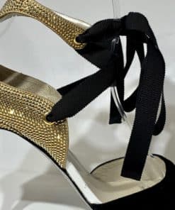 RENE CAOVILLA Crystal Ribbon Sandal Heel in Gold 2