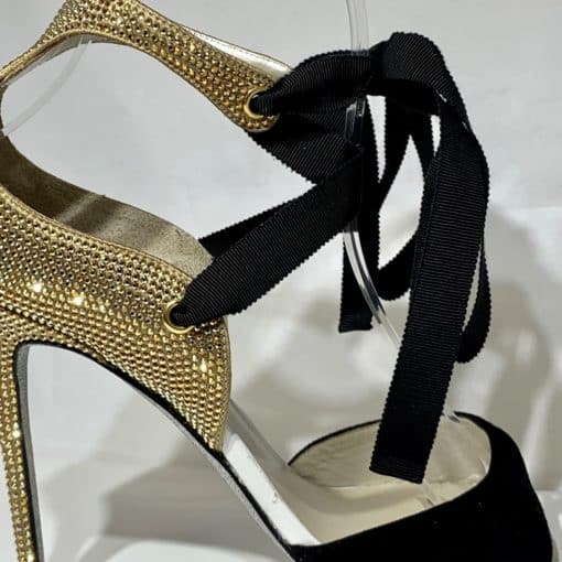 RENE CAOVILLA Crystal Ribbon Sandal Heel in Gold 2
