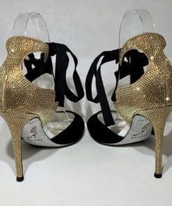 RENE CAOVILLA Crystal Ribbon Sandal Heel in Gold 3