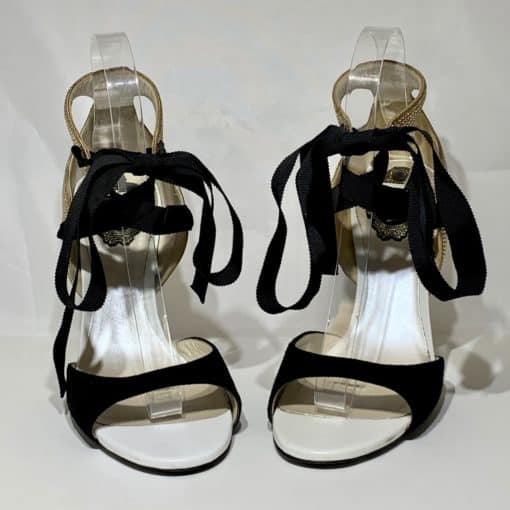 RENE CAOVILLA Crystal Ribbon Sandal Heel in Gold 6