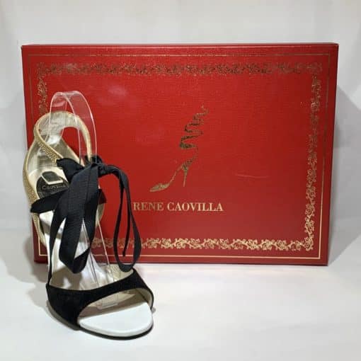 RENE CAOVILLA Crystal Ribbon Sandal Heel in Gold 7