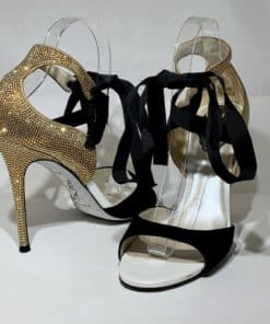 RENE CAOVILLA Crystal Ribbon Sandal Heel in Gold 8