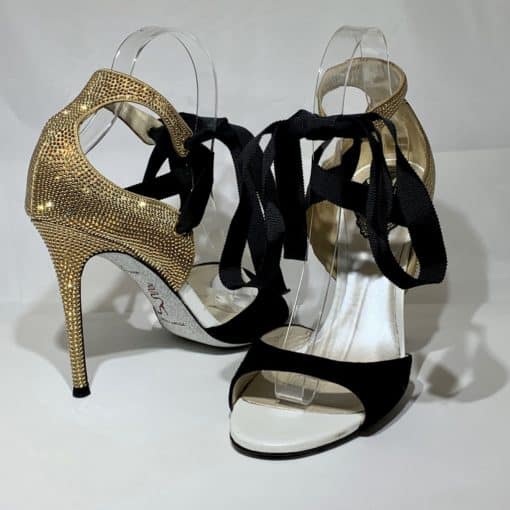 RENE CAOVILLA Crystal Ribbon Sandal Heel in Gold 8