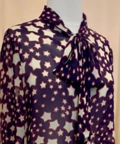 SAINT LAURENT Lavalliere Star Printed Blouse in Blue Red and White 3