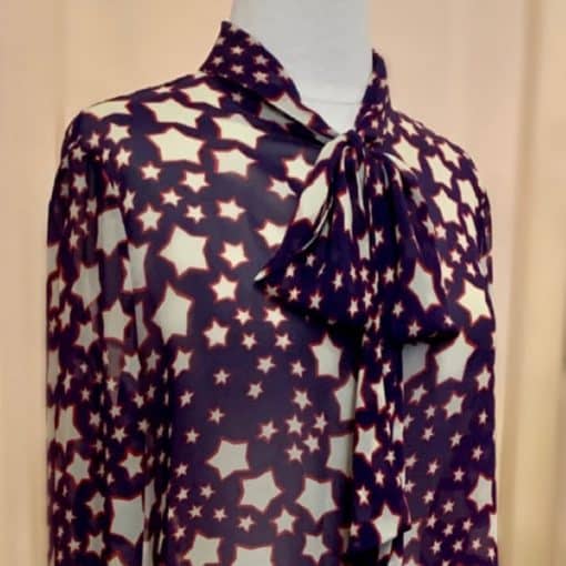 SAINT LAURENT Lavalliere Star Printed Blouse in Blue Red and White 3