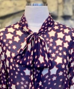 SAINT LAURENT Lavalliere Star Printed Blouse in Blue Red and White 4