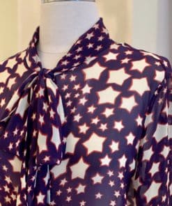 SAINT LAURENT Lavalliere Star Printed Blouse in Blue Red and White 5