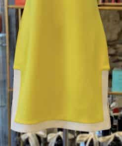 STAUD Short Sleeve Crew Neck Mini Dress in Yellow and White 2