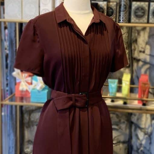 BURBERRY Belted Dress in Burgundy 1