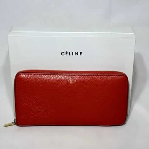 CELINE Zipper Organizer Wallet Coquelicot in Red 4