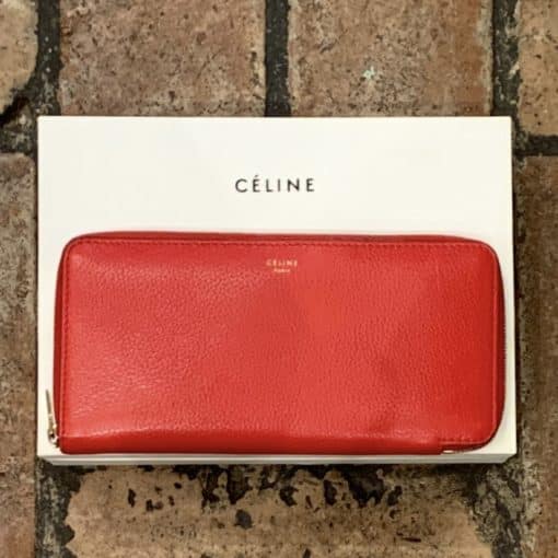 CELINE Zipper Organizer Wallet Coquelicot in Red